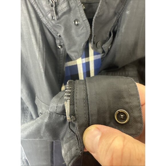 7 For All Mankind Coated Field Jacket Men’s Medium Black Utility Pockets Plaid - Picture 6 of 11